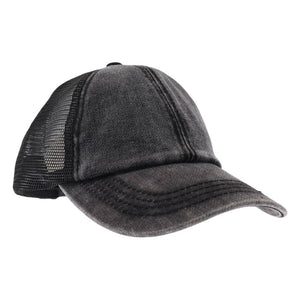 Stonewashed Denim Mesh Criss Cross High Pony C.C Ball Cap BT