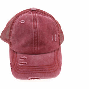 Distressed Mesh Back High Pony CC Ball Cap BT13