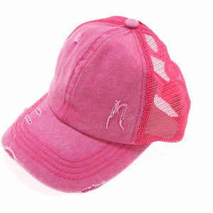 Distressed Mesh Back High Pony CC Ball Cap BT13