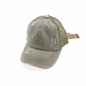 Distressed Mesh Back High Pony CC Ball Cap BT13