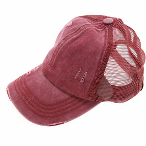 Distressed Mesh Back High Pony CC Ball Cap BT13