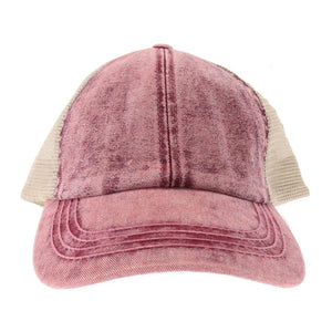 Stonewashed Denim Mesh Criss Cross High Pony C.C Ball Cap BT