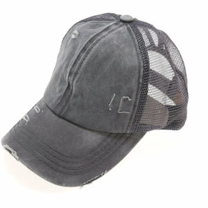 Distressed Mesh Back High Pony CC Ball Cap BT13