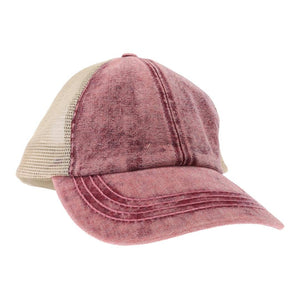 Stonewashed Denim Mesh Criss Cross High Pony C.C Ball Cap BT