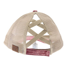Load image into Gallery viewer, Stonewashed Denim Mesh Criss Cross High Pony C.C Ball Cap BT