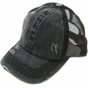 Distressed Mesh Back High Pony CC Ball Cap BT13