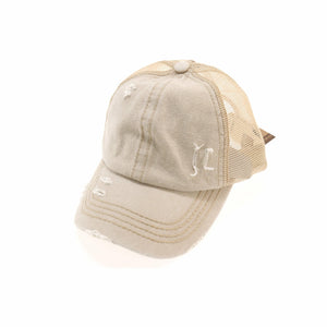 Distressed Mesh Back High Pony CC Ball Cap BT13